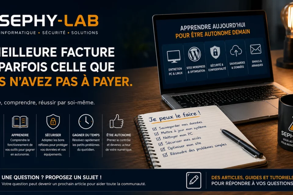 Visuel Sephy-Lab sur l’autonomie numérique, l’apprentissage et les conseils informatiques