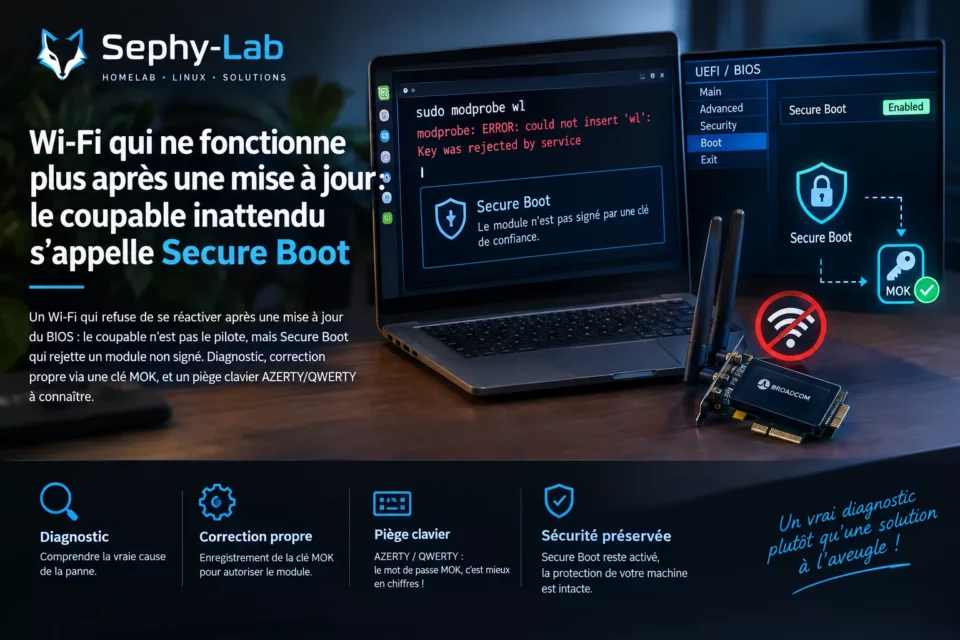 Wi-Fi bloqué par Secure Boot sous Linux Mint, réparé via une clé MOK et le pilote Broadcom wl